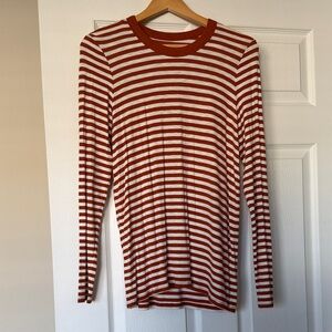 AERIE Rust and White Striped Long Sleeve Tee